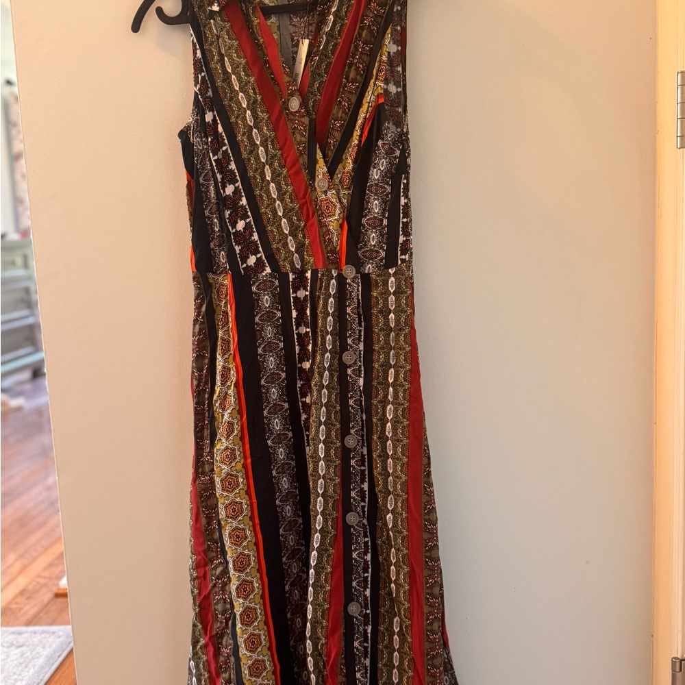 Tahari Olive Tile Striped Maxi Dress